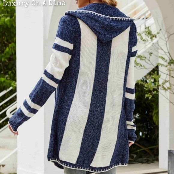 Long Hooded Oversized Knit Open Front Drape Cardigan Handkerchief Bohemian Chic - Picture 12 of 14